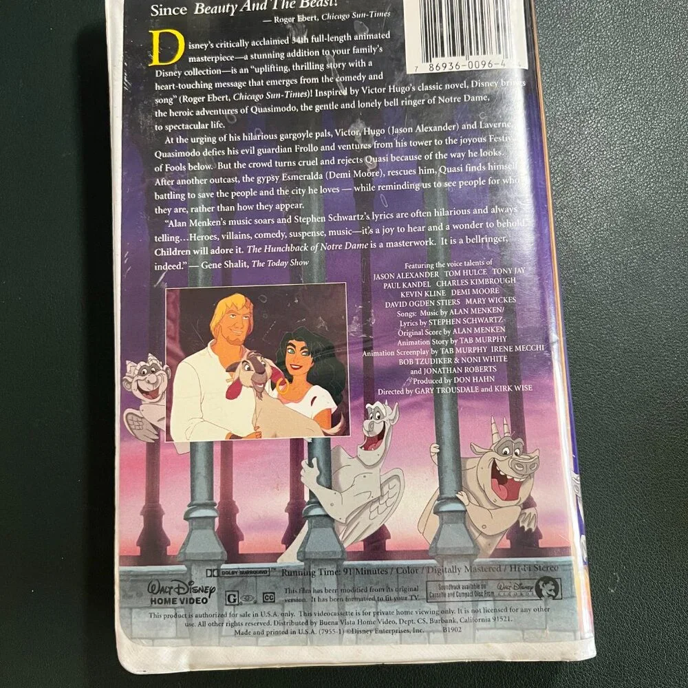 A Disney Masterpiece VHS – The Hunchback of Notre Dame – #7955-1 First Pressing